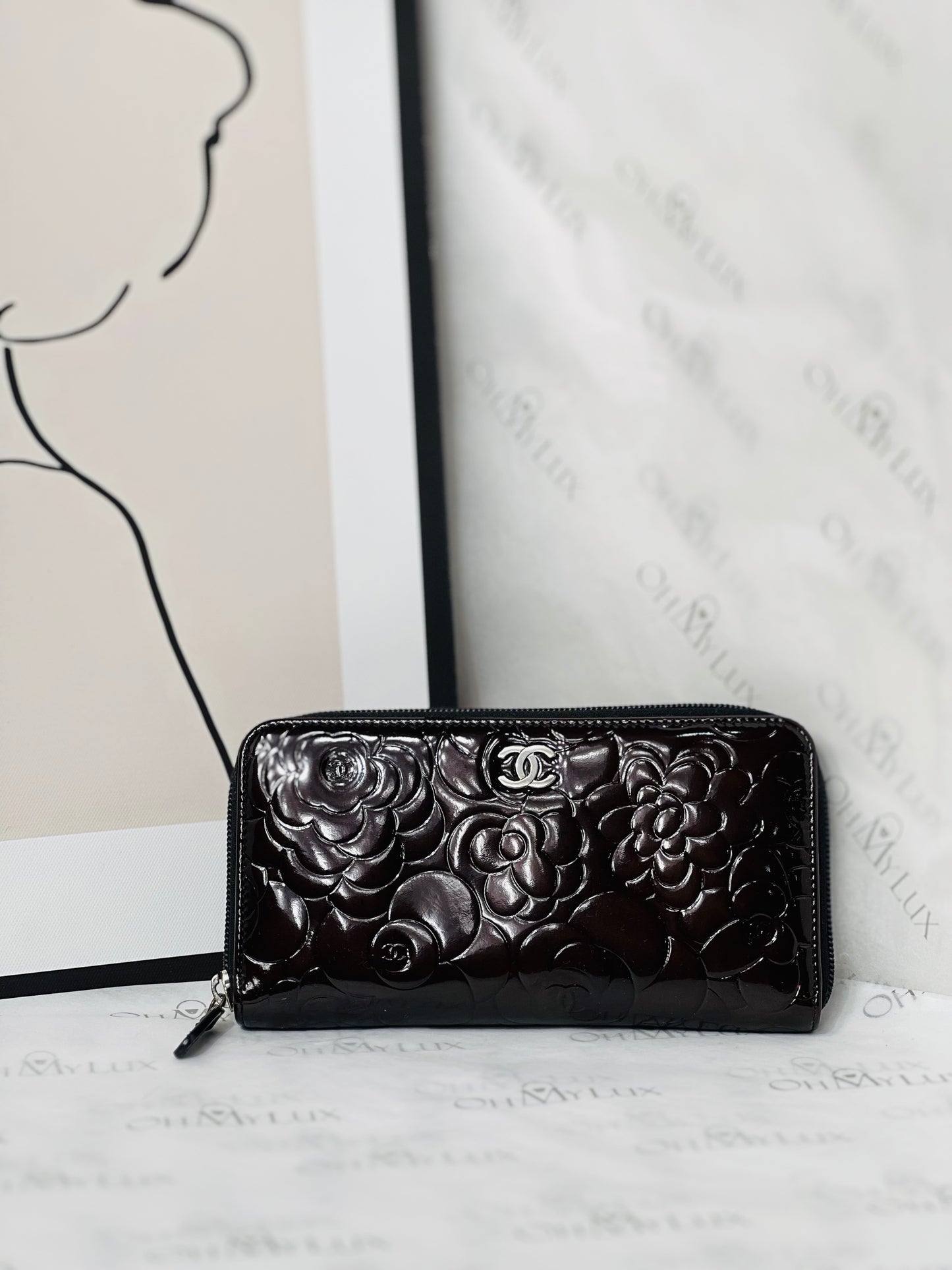 Chanel Patent Camellia Zippy Wallet