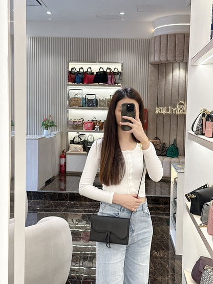 Dior Saddle Pouch in Black Calfskin