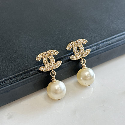 Chanel CC Pearl Drop Earrings