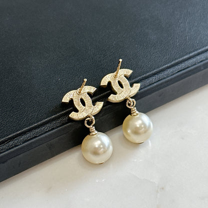 Chanel CC Pearl Drop Earrings