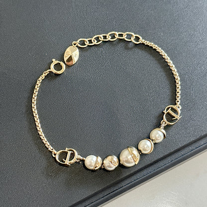 Dior Tribales Faux Pearl Gold Tone Station Bracelet