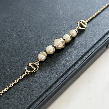 Dior Tribales Faux Pearl Gold Tone Station Bracelet