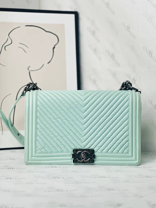 Chanel Boy New Medium In Mint Blue