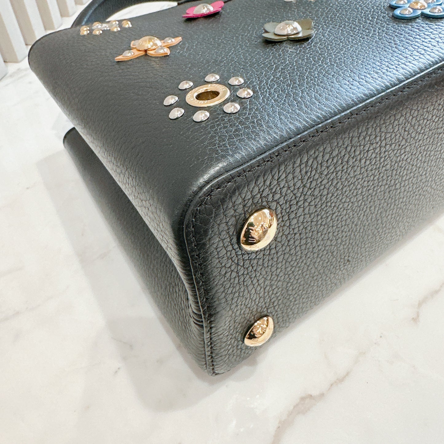 LV Mechanical Flowers Capucines MM in Black Taurillon