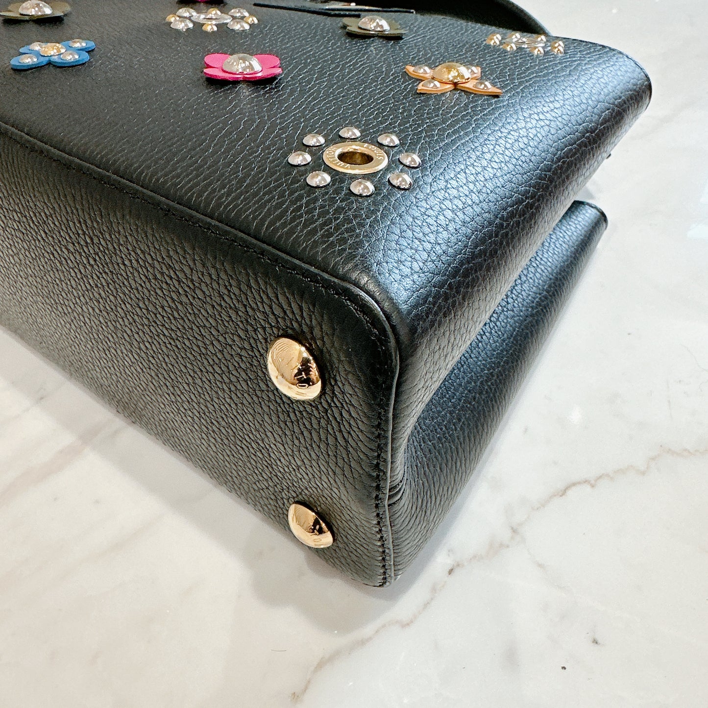 LV Mechanical Flowers Capucines MM in Black Taurillon