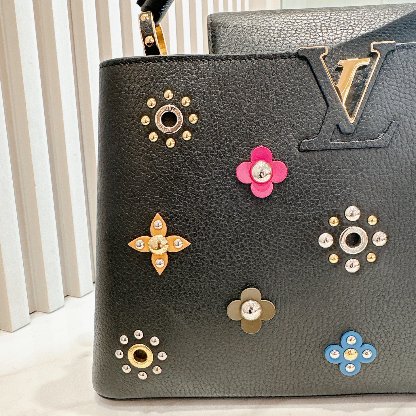 LV Mechanical Flowers Capucines MM in Black Taurillon