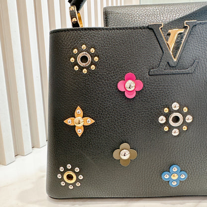 LV Mechanical Flowers Capucines MM in Black Taurillon