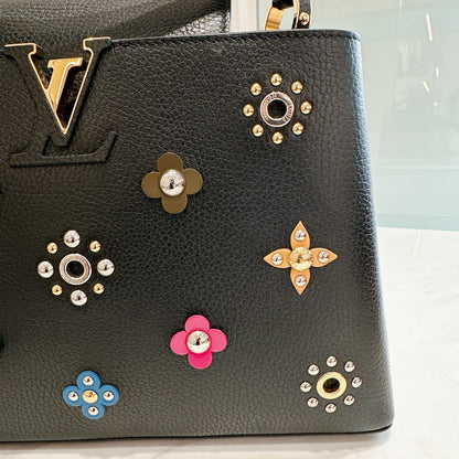 LV Mechanical Flowers Capucines MM in Black Taurillon