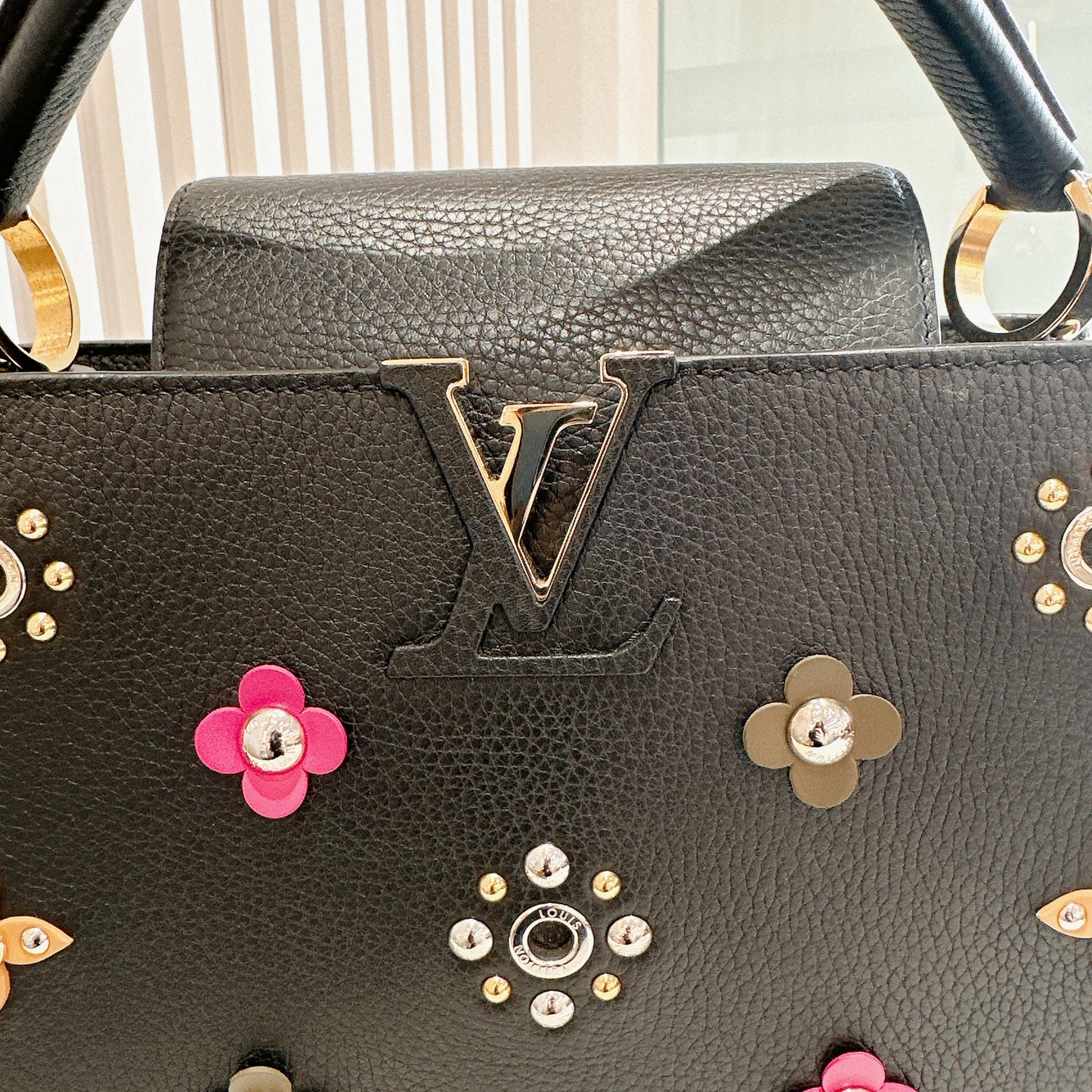 LV Mechanical Flowers Capucines MM in Black Taurillon