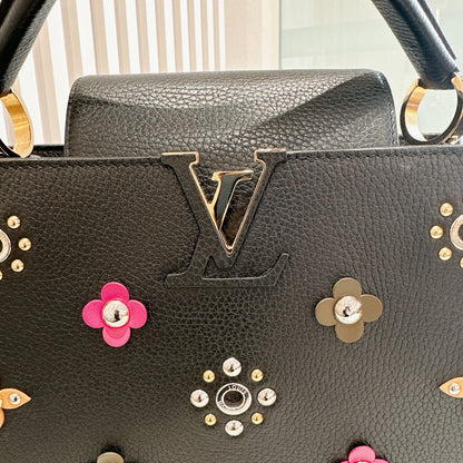 LV Mechanical Flowers Capucines MM in Black Taurillon