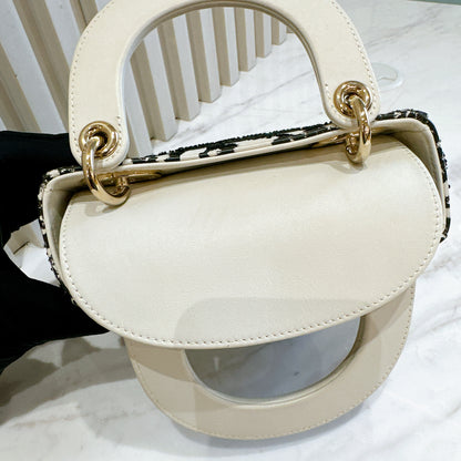 Lady Dior Mini White Leather and Black Embroidered&nbsp;