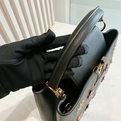 LV Mechanical Flowers Capucines MM in Black Taurillon
