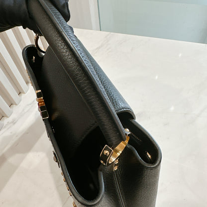 LV Mechanical Flowers Capucines MM in Black Taurillon