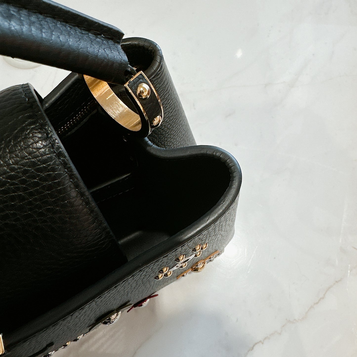 LV Mechanical Flowers Capucines MM in Black Taurillon