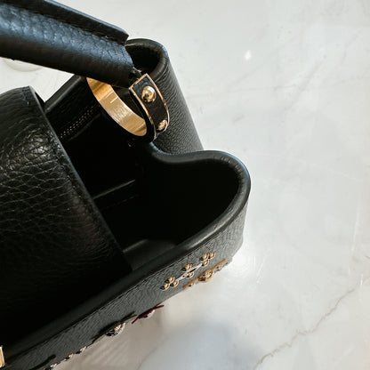 LV Mechanical Flowers Capucines MM in Black Taurillon