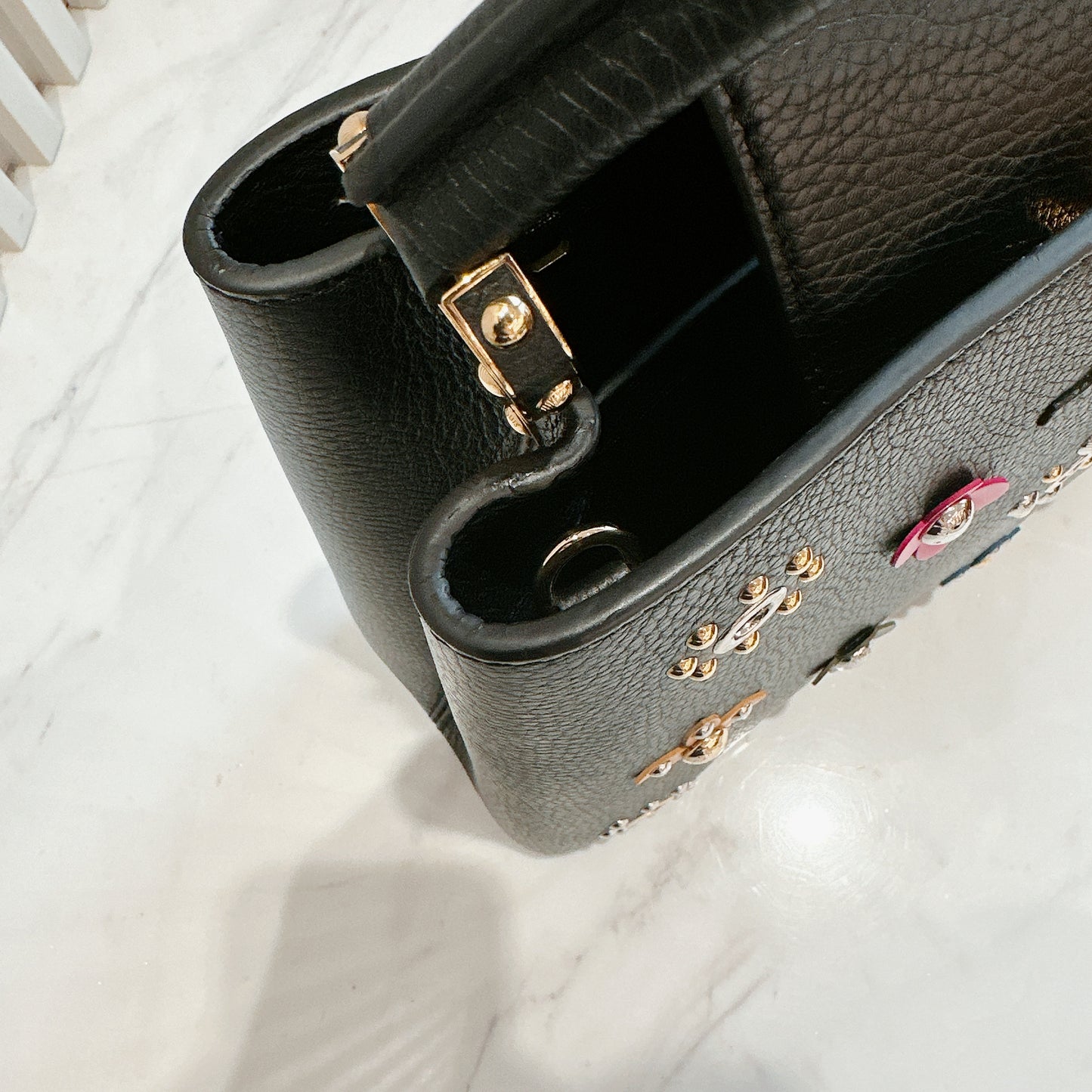LV Mechanical Flowers Capucines MM in Black Taurillon