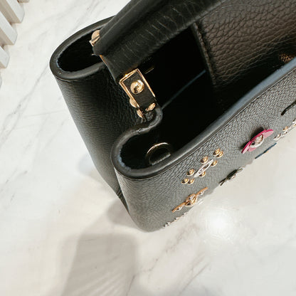 LV Mechanical Flowers Capucines MM in Black Taurillon