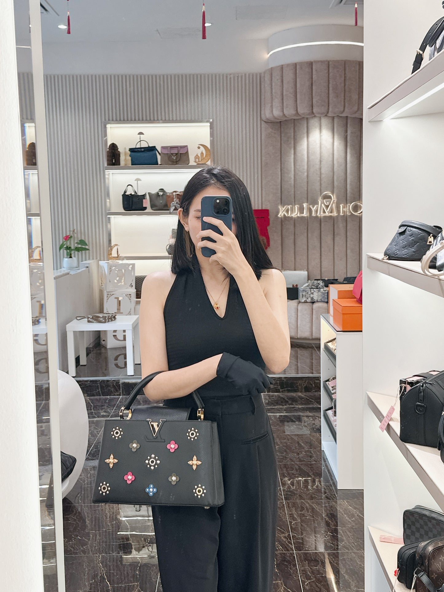 LV Mechanical Flowers Capucines MM in Black Taurillon
