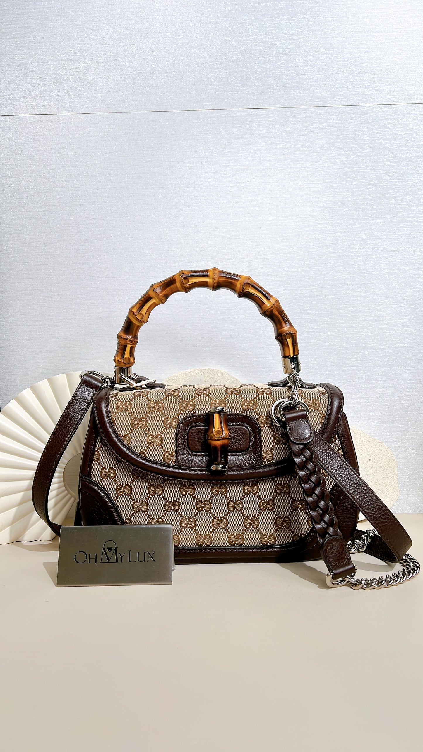 Gucci Monogram Bamboo Top Handle Bag