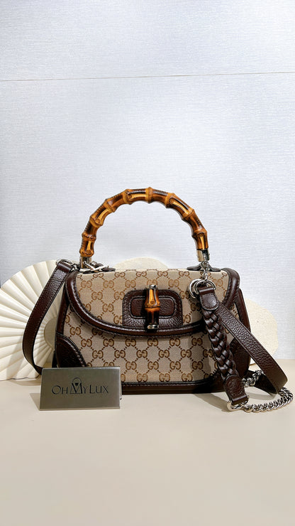Gucci Monogram Bamboo Top Handle Bag