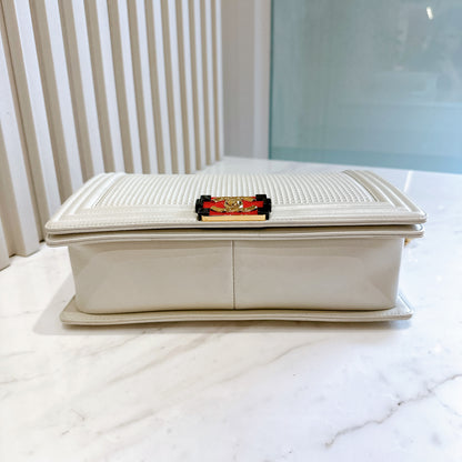 Chanel Metallic White Cube Embossed Leboy
