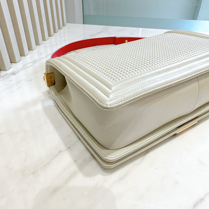 Chanel Metallic White Cube Embossed Leboy