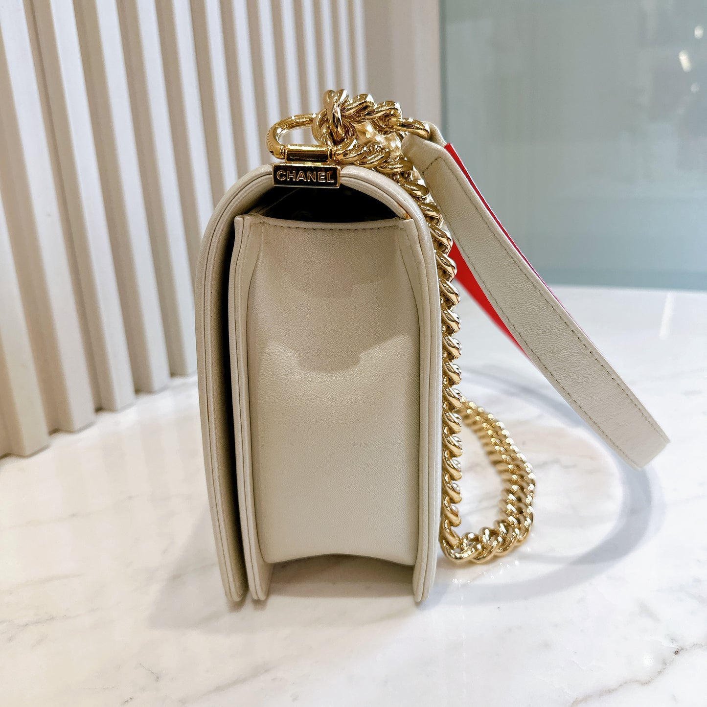 Chanel Metallic White Cube Embossed Leboy