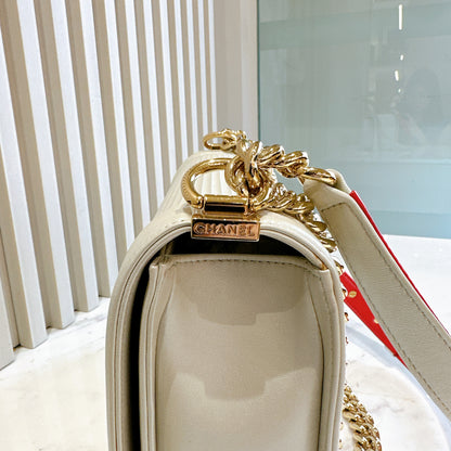Chanel Metallic White Cube Embossed Leboy
