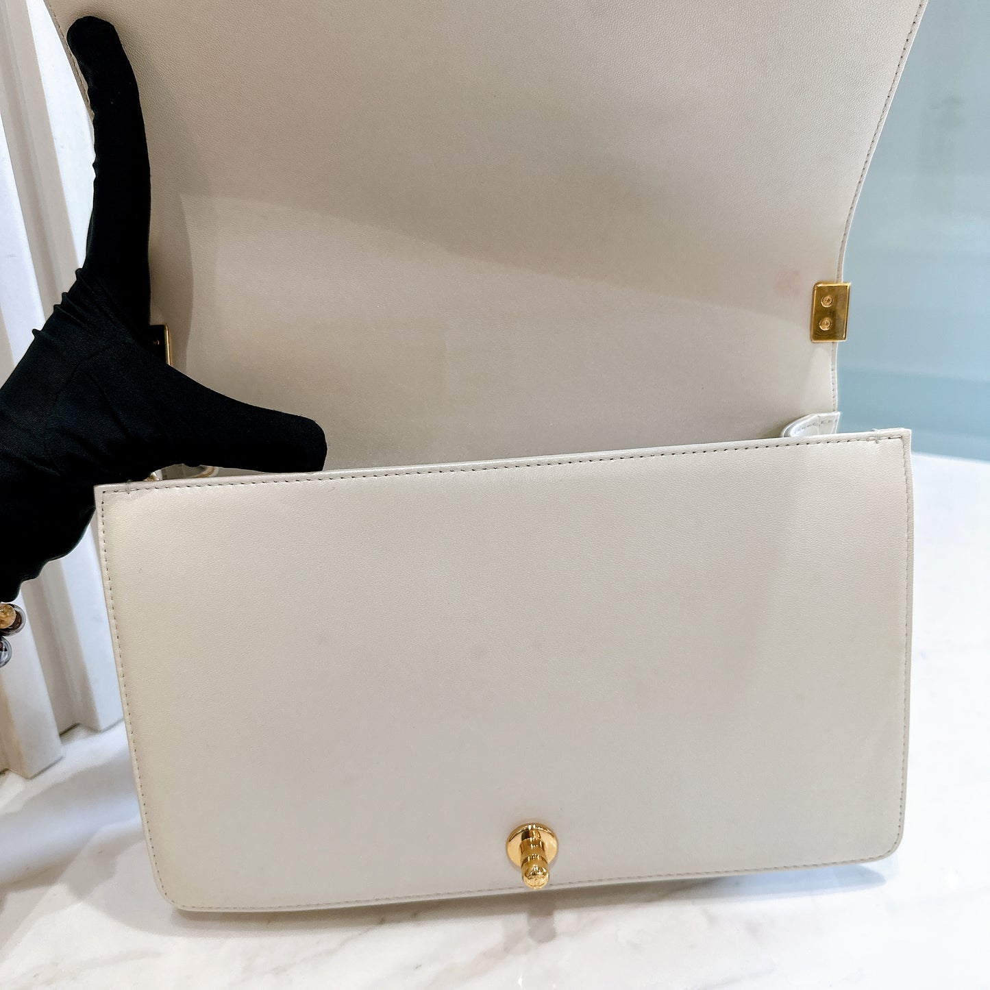 Chanel Metallic White Cube Embossed Leboy