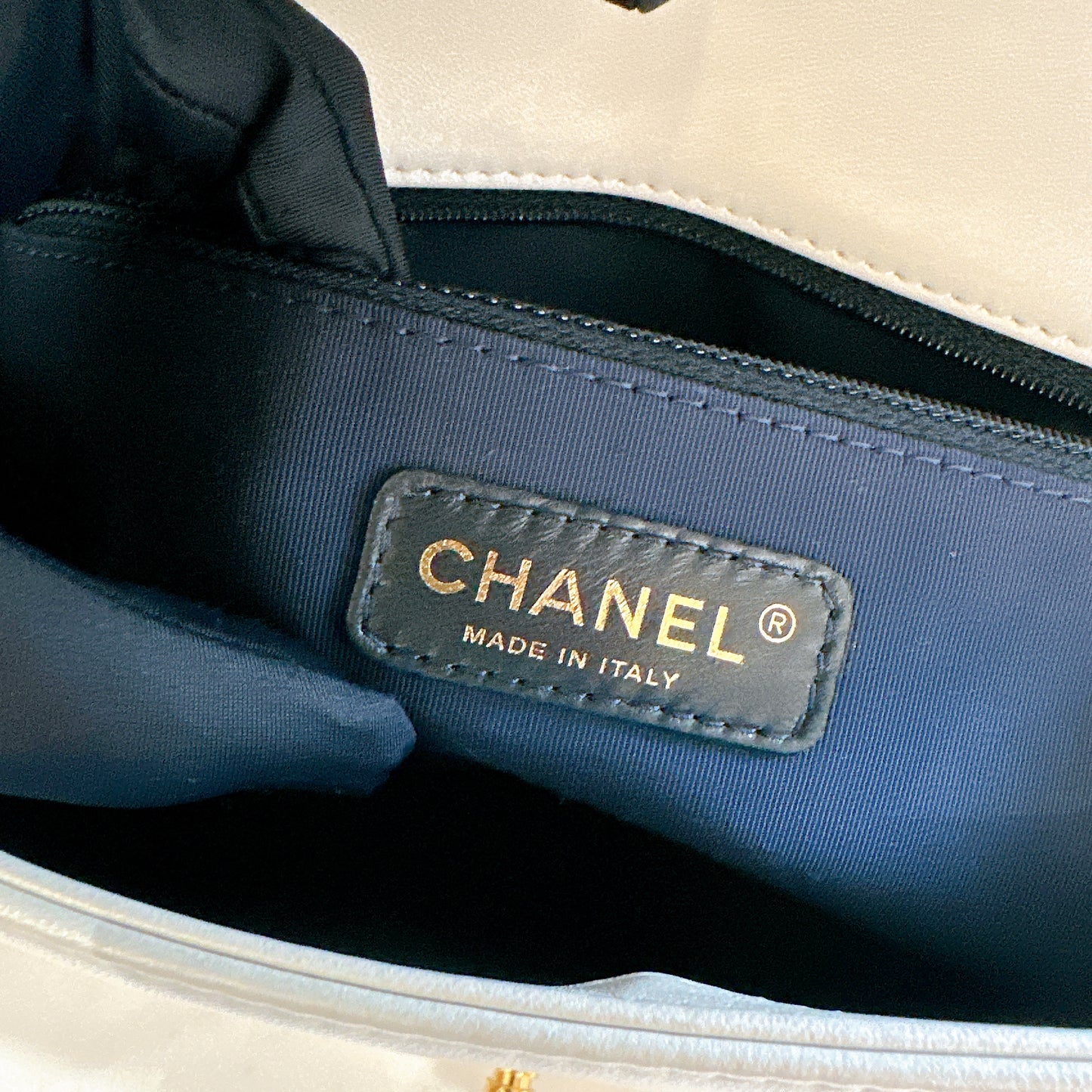 Chanel Metallic White Cube Embossed Leboy