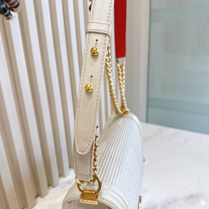 Chanel Metallic White Cube Embossed Leboy