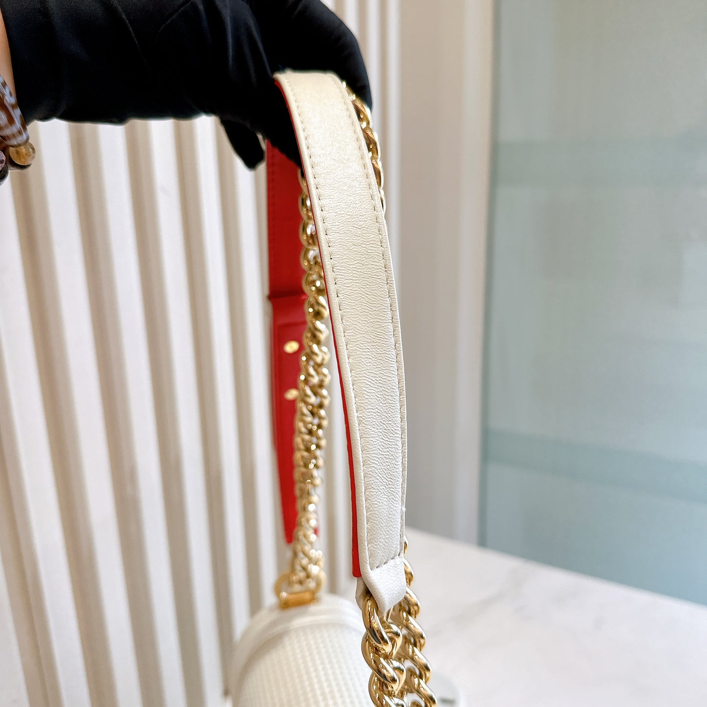 Chanel Metallic White Cube Embossed Leboy
