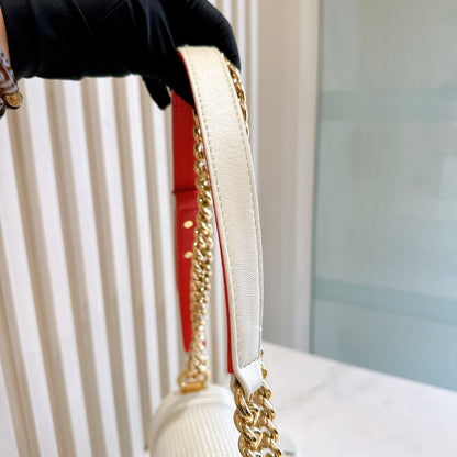 Chanel Metallic White Cube Embossed Leboy