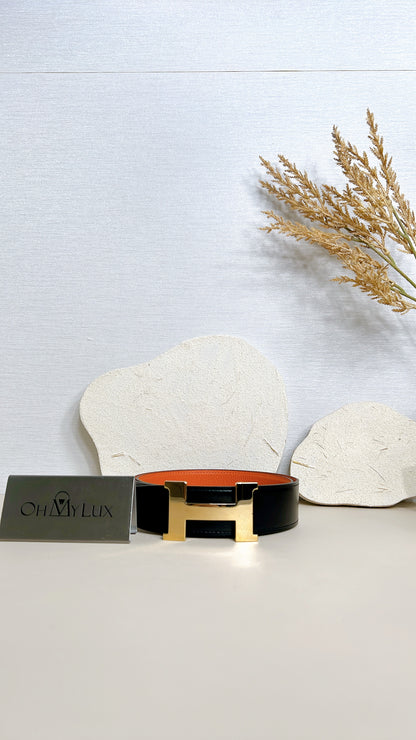 Hermes Reversible Belt Noir and Orange