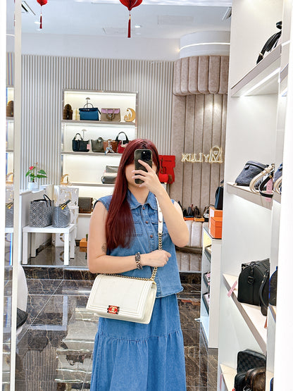 Chanel Metallic White Cube Embossed Leboy