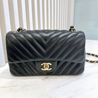 Chanel Mini Rectangular in Chevron Black GHW