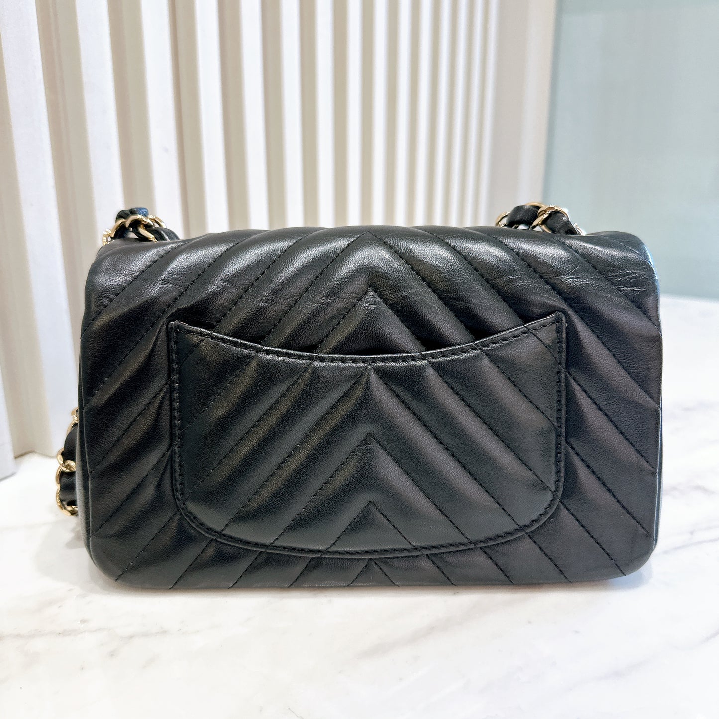 Chanel Mini Rectangular in Chevron Black GHW