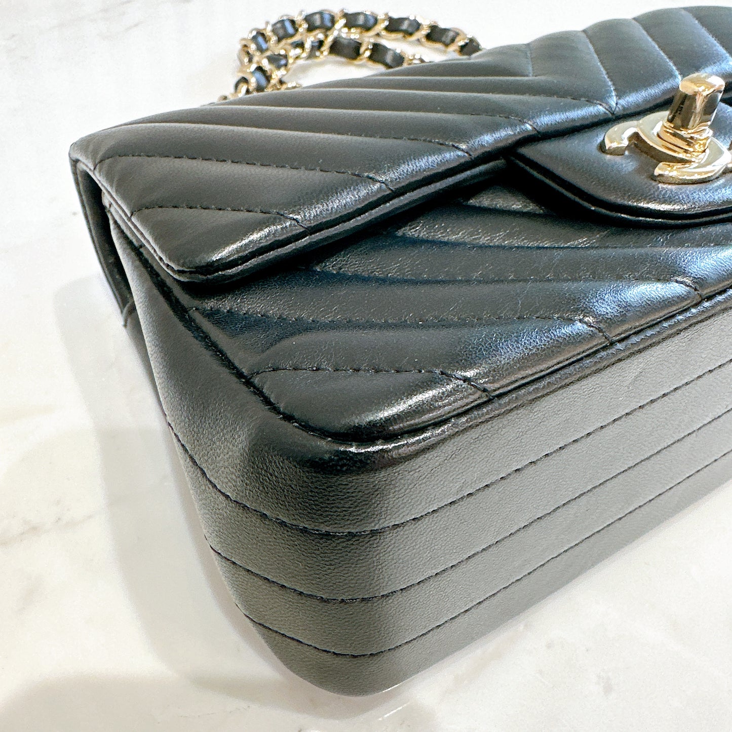 Chanel Mini Rectangular in Chevron Black GHW
