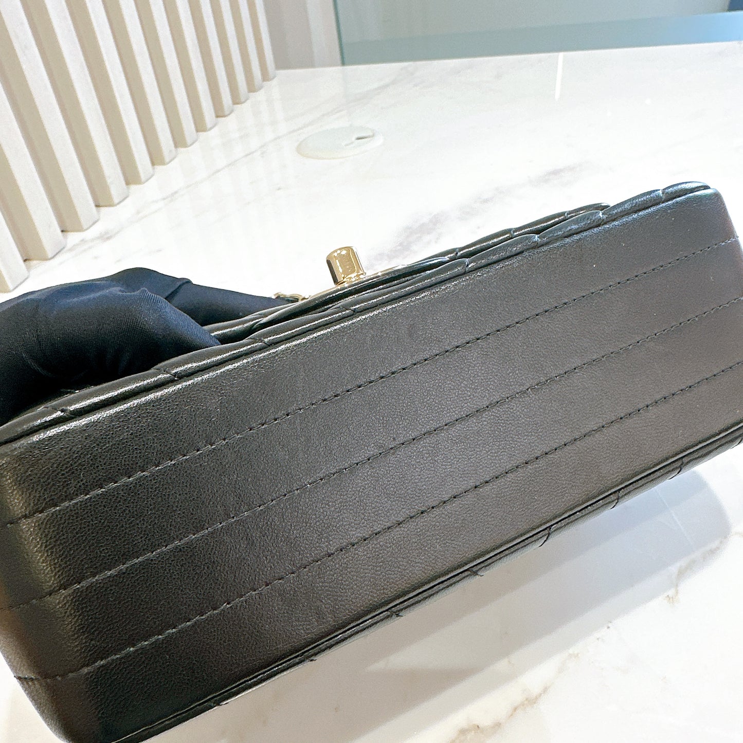 Chanel Mini Rectangular in Chevron Black GHW