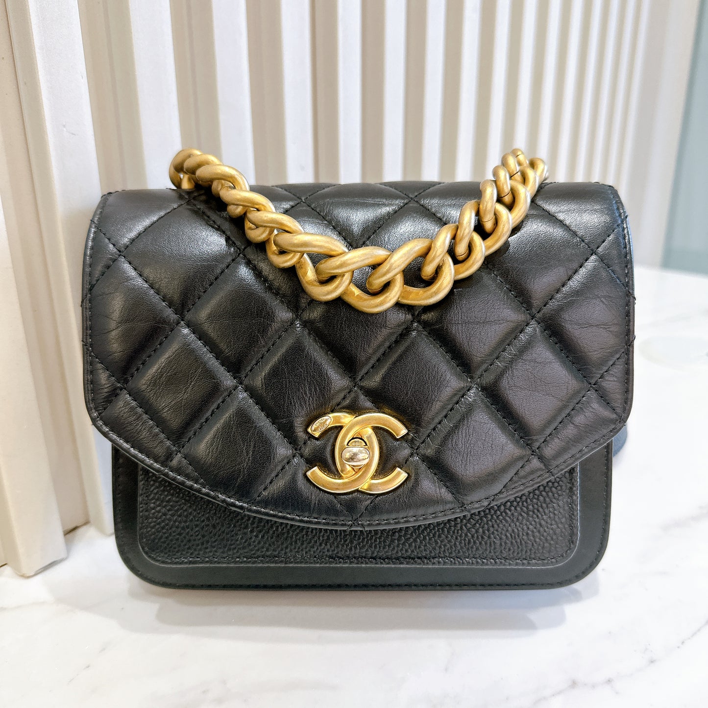 Chanel Black Caviar Calfskin Handle Flap Bag GHW