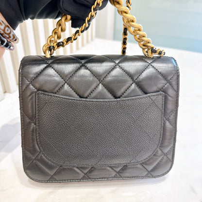 Chanel Black Caviar Calfskin Handle Flap Bag GHW