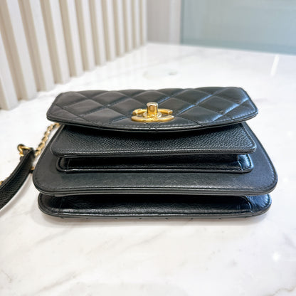 Chanel Black Caviar Calfskin Handle Flap Bag GHW