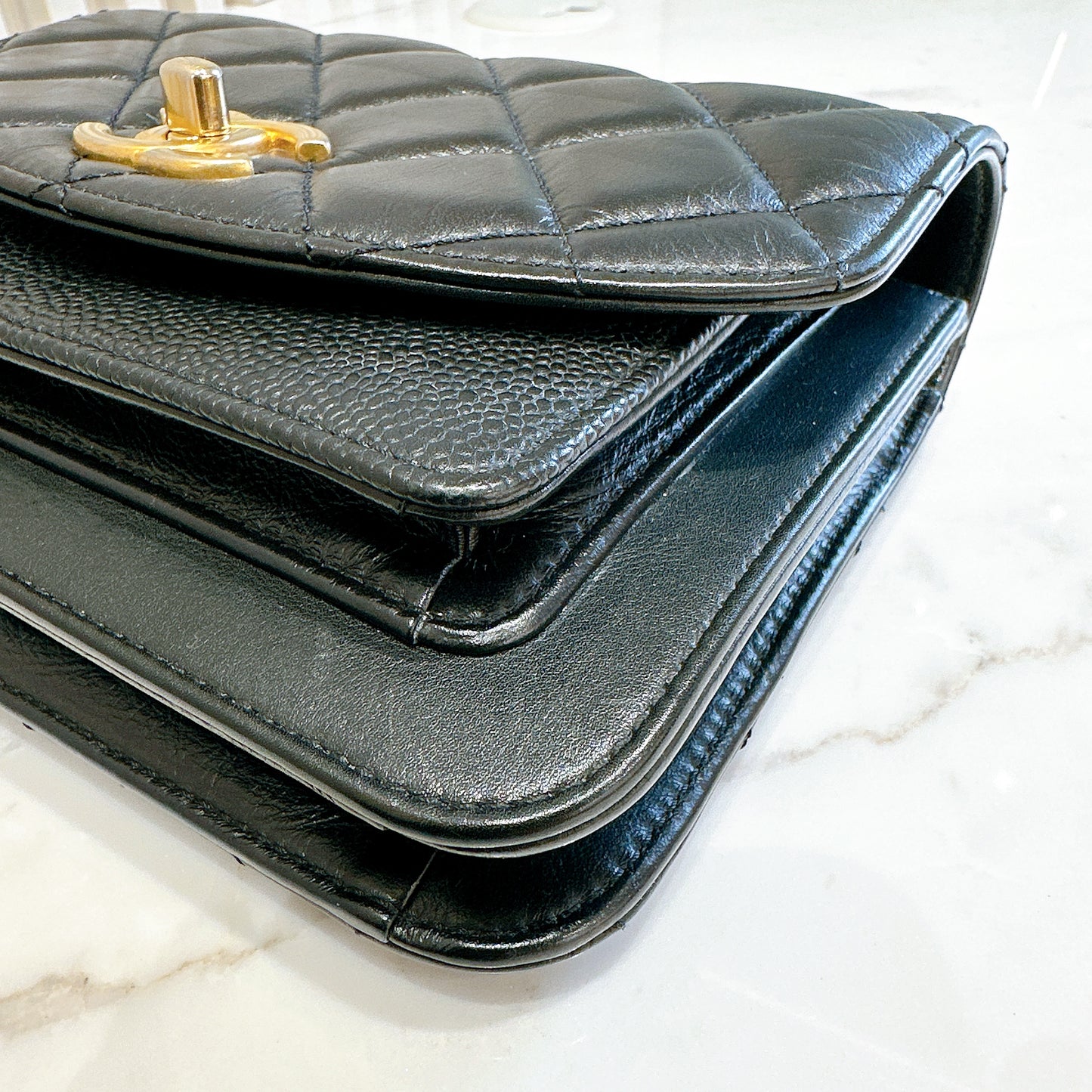 Chanel Black Caviar Calfskin Handle Flap Bag GHW