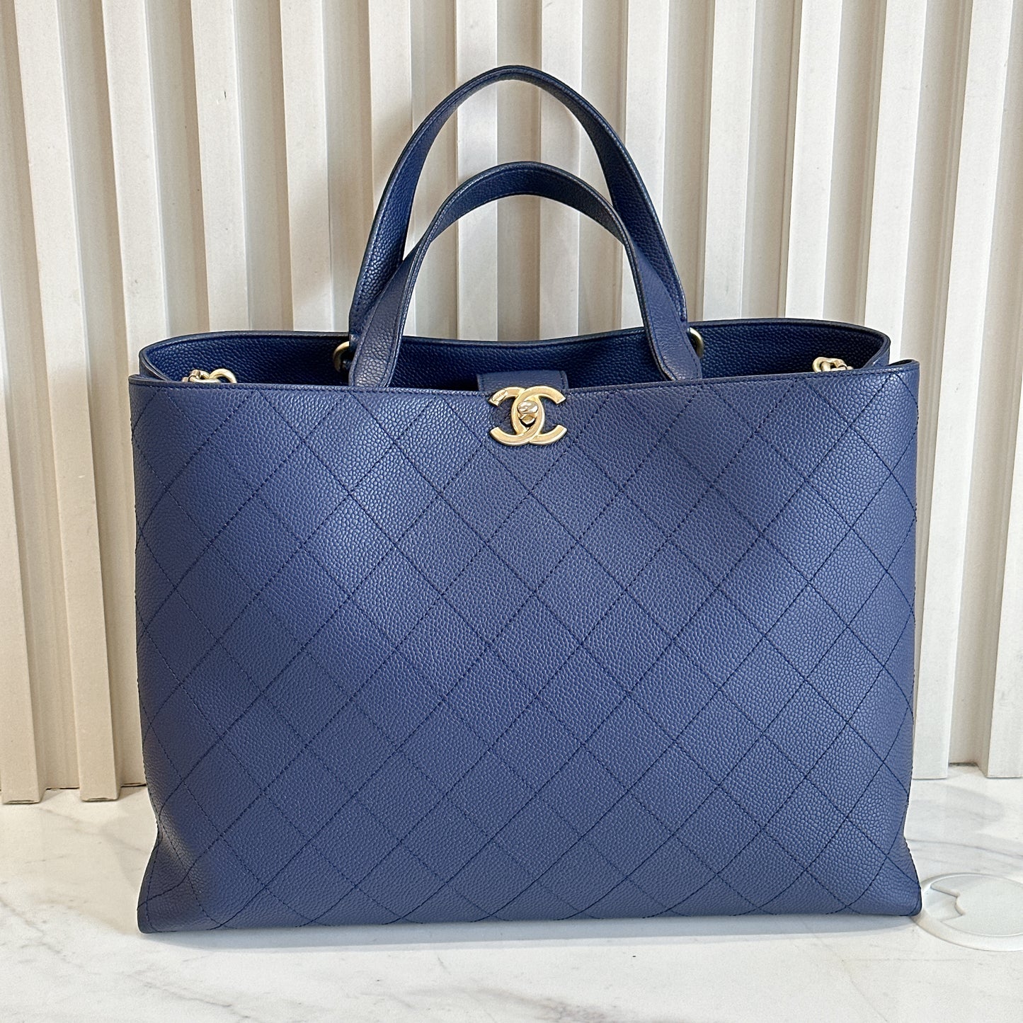Chanel Caviar Stitched Large Shopping Tote Bag in Blue