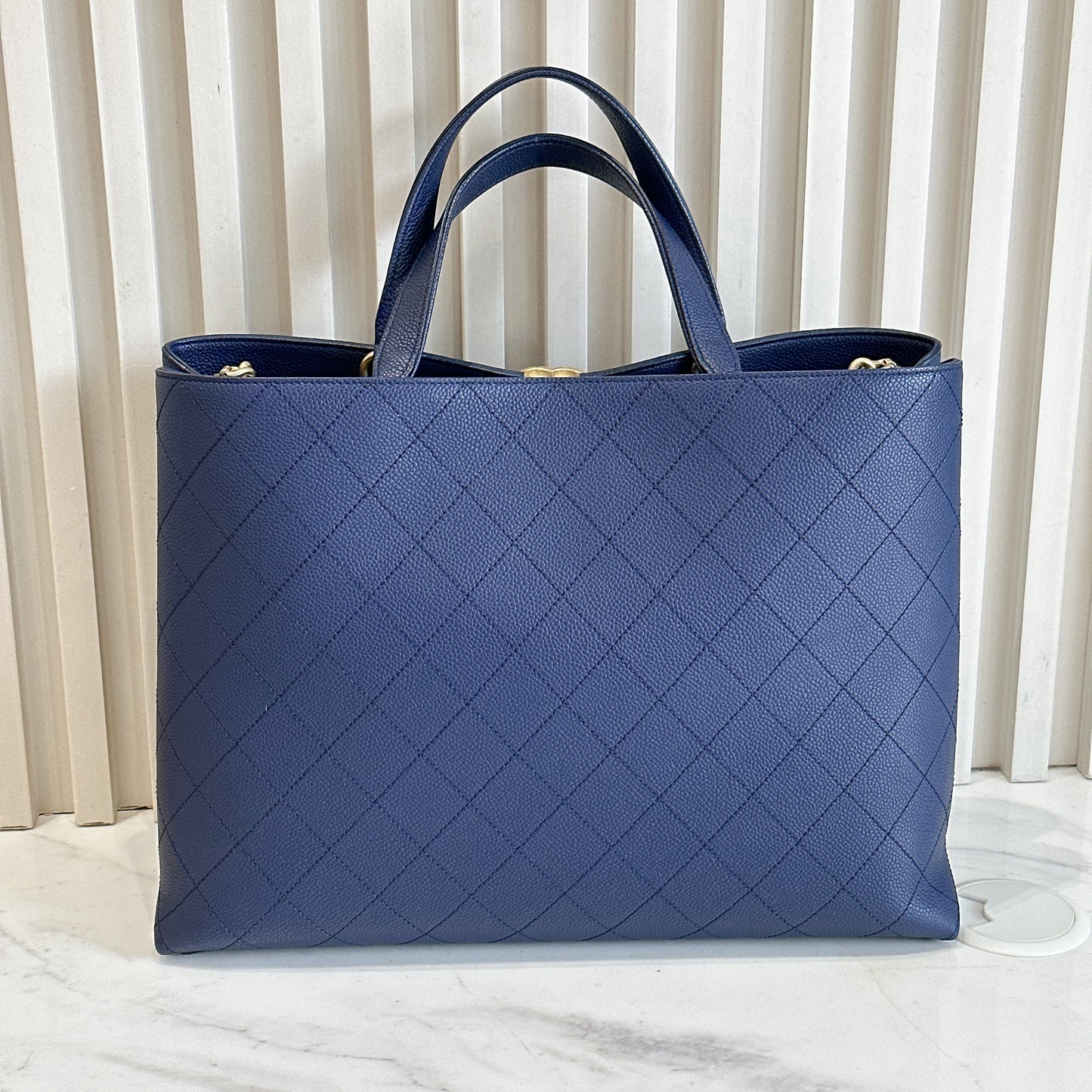 Chanel Caviar Stitched Large Shopping Tote Bag in Blue