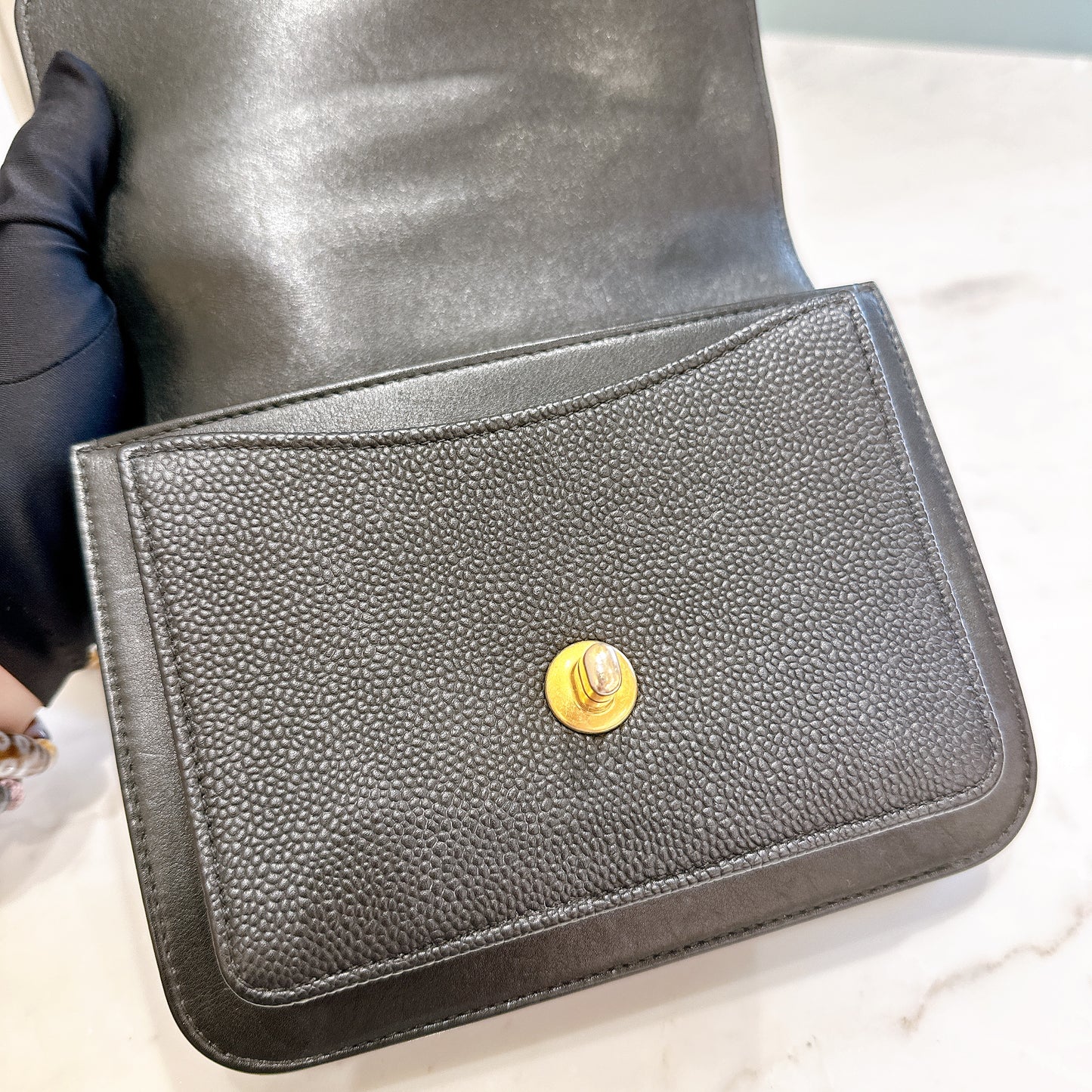 Chanel Black Caviar Calfskin Handle Flap Bag GHW