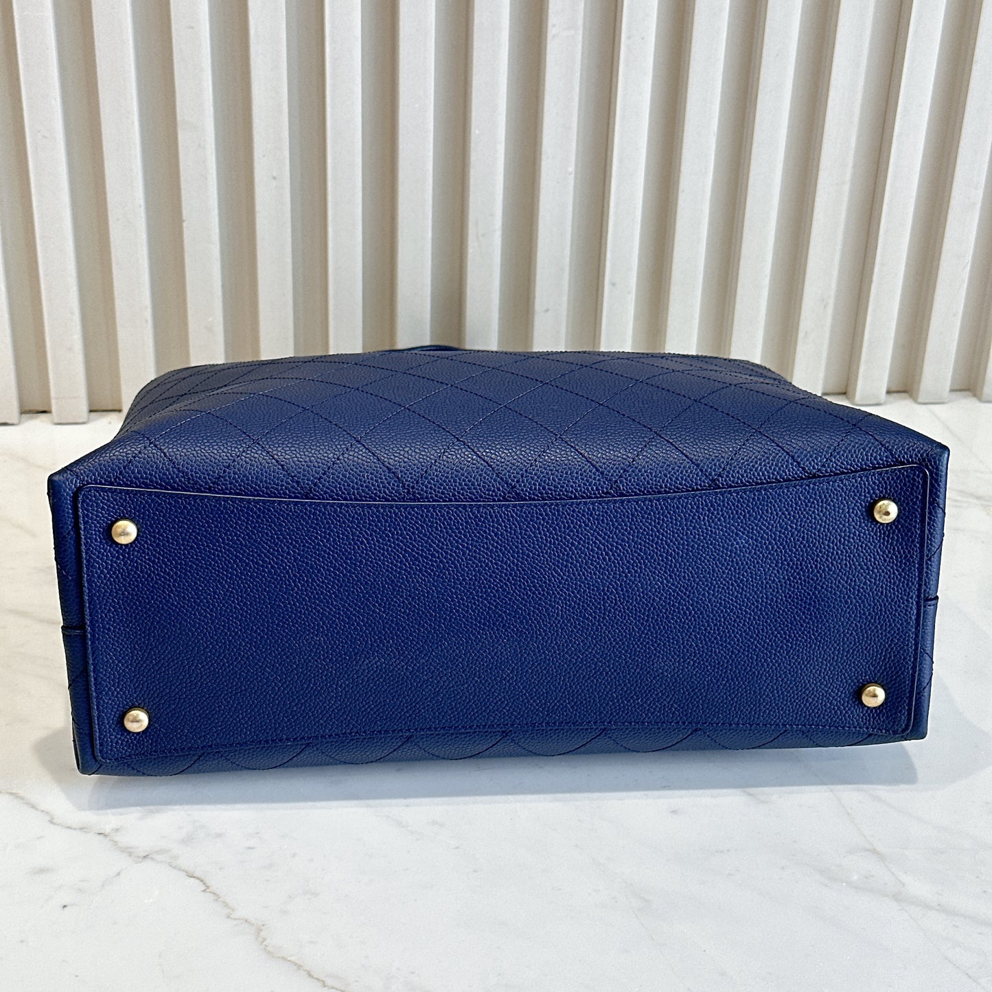 Chanel Caviar Stitched Large Shopping Tote Bag in Blue