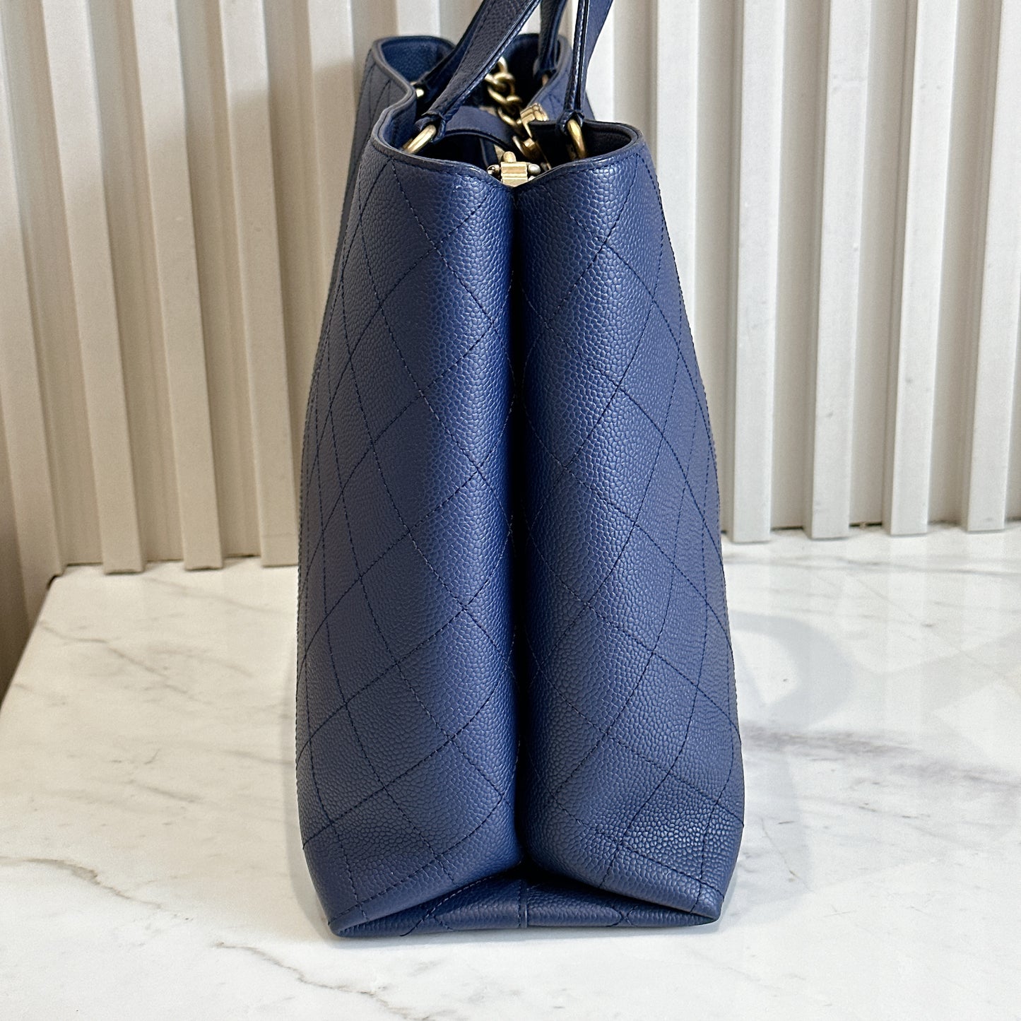 Chanel Caviar Stitched Large Shopping Tote Bag in Blue