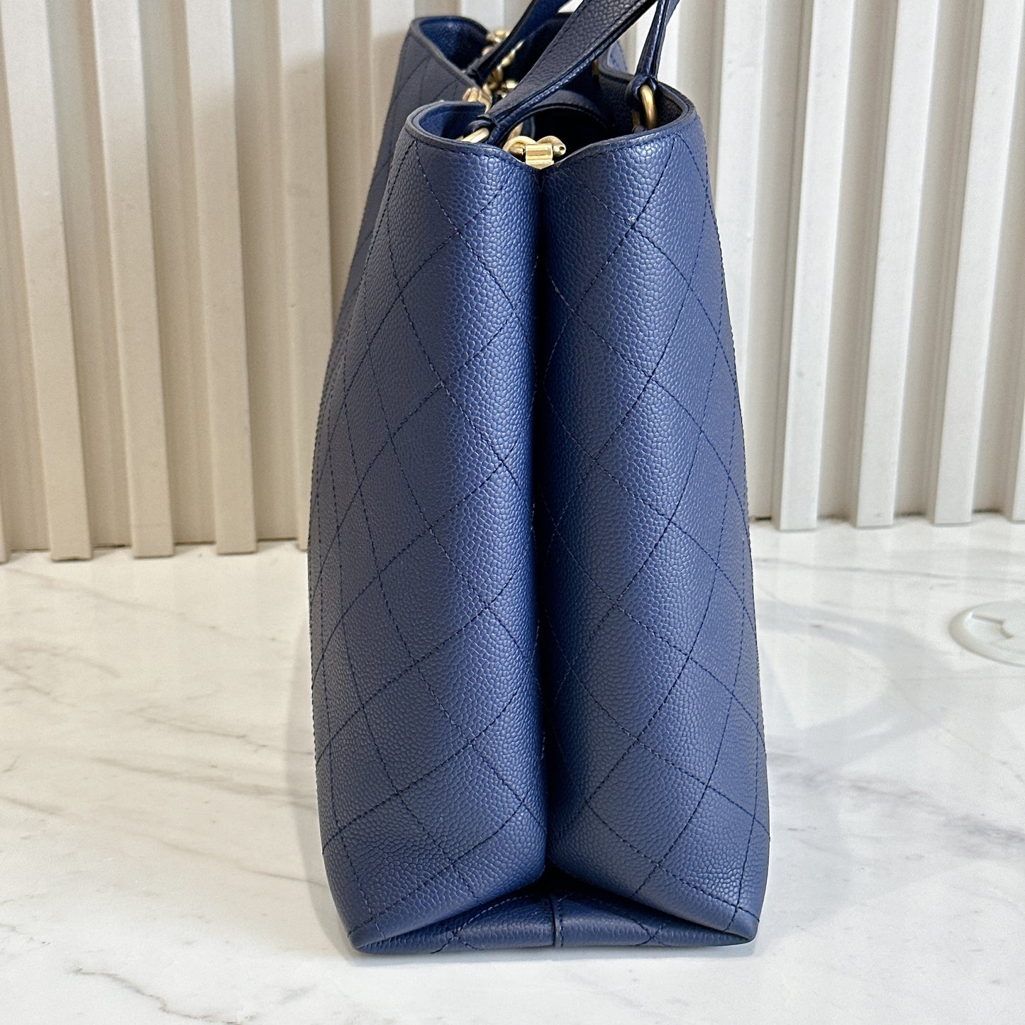 Chanel Caviar Stitched Large Shopping Tote Bag in Blue