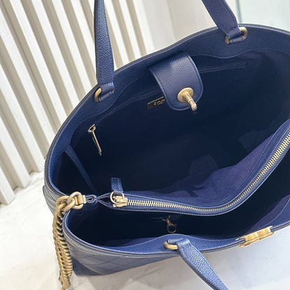 Chanel Caviar Stitched Large Shopping Tote Bag in Blue